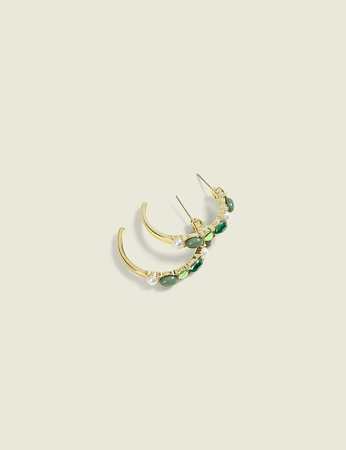 Green Imitation Stone Hoop Earrings