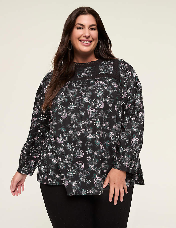 Lace-Trim & Ruffle Popover Blouse