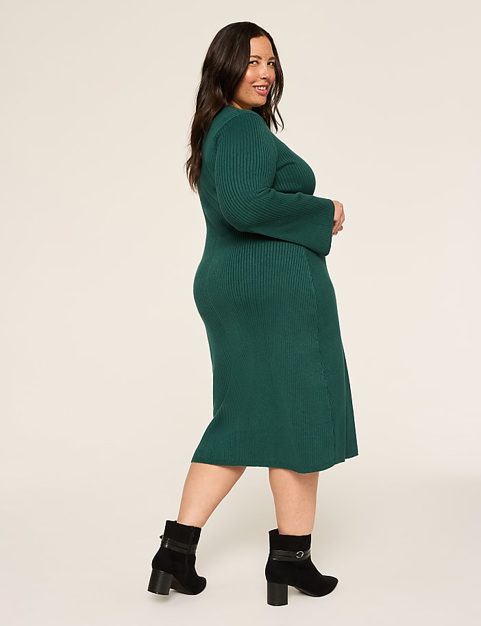 Split-Neck Rib Sweater Dress