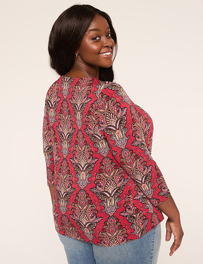 Swing 3/4-Sleeve Pleat-Front Top