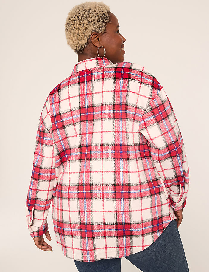 Button-Front Plaid Shacket Shirt