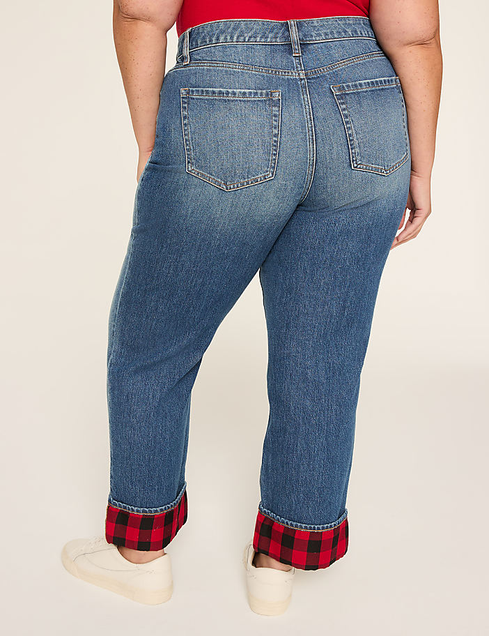 Boyfriend Fit Plaid-Cuff Jean