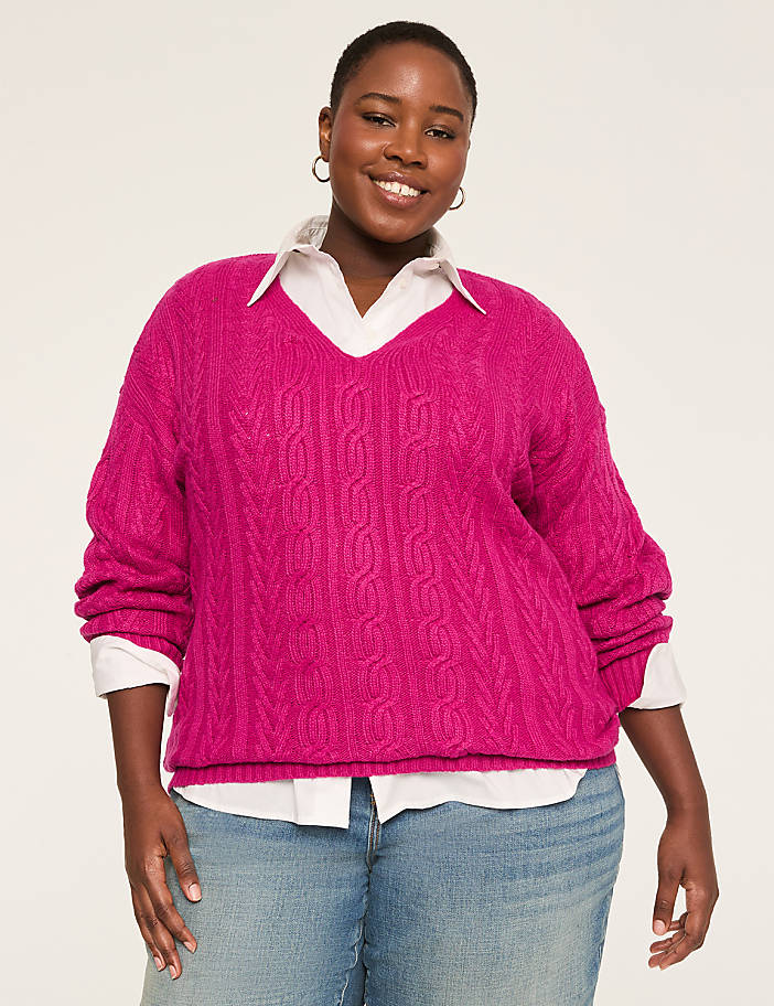 V-Neck Cable Knit Pullover Sweater