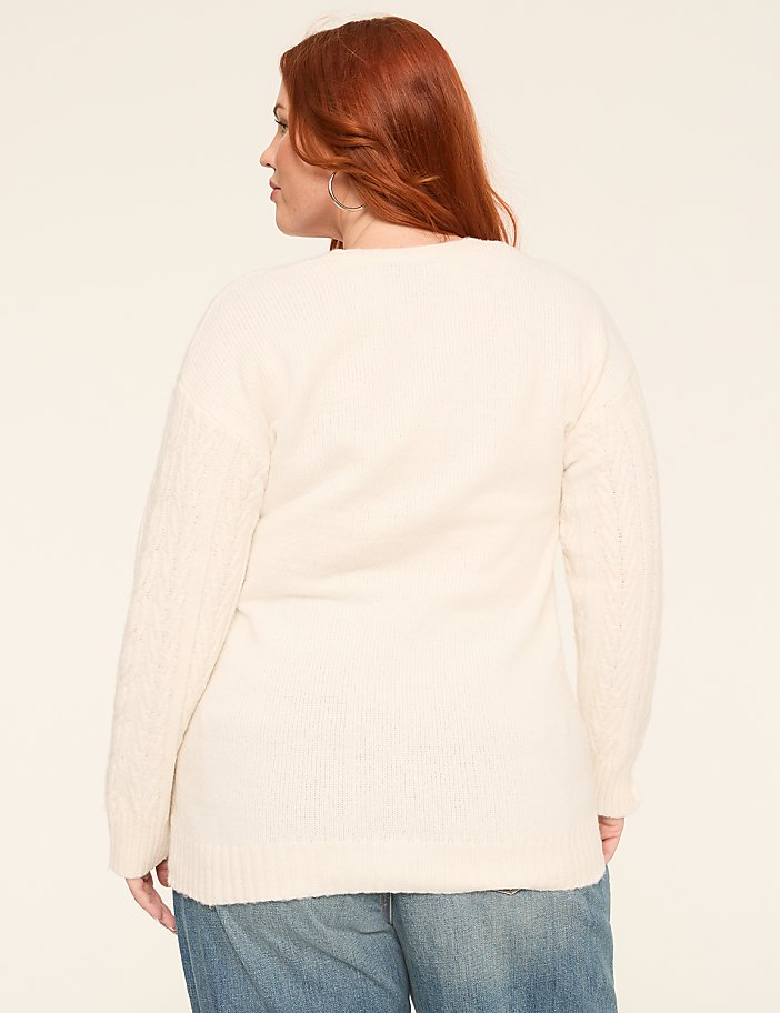 V-Neck Cable Knit Pullover Sweater