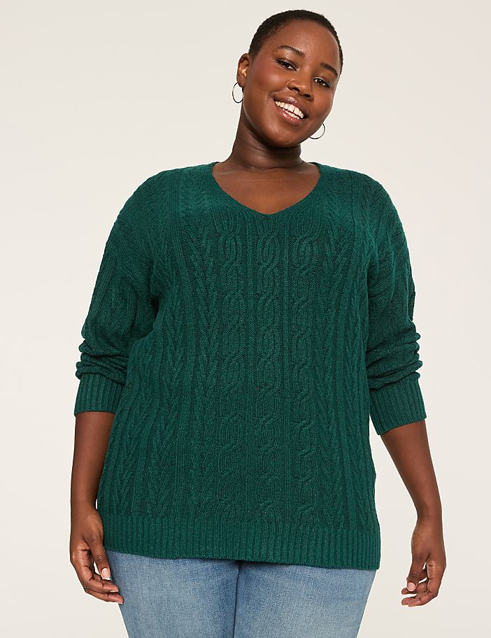 V-Neck Cable Knit Pullover Sweater
