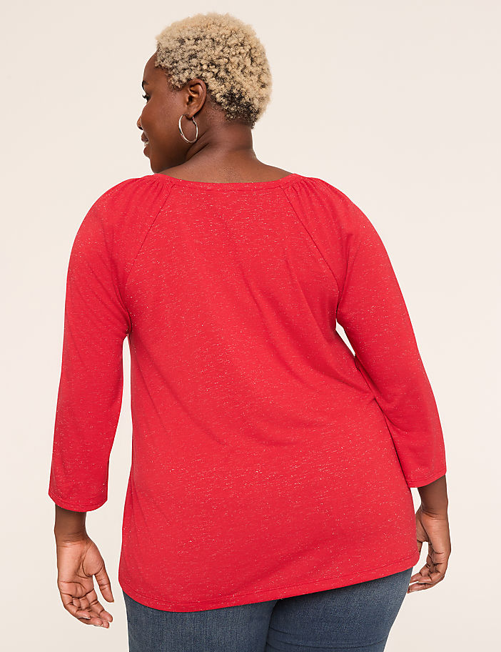 Sparkle Smocked-Shoulder Long-Sleeve Top