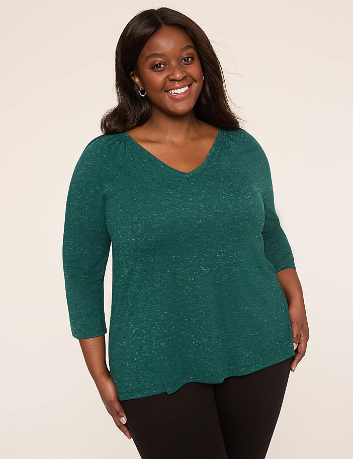 Sparkle Smocked-Shoulder Long-Sleeve Top