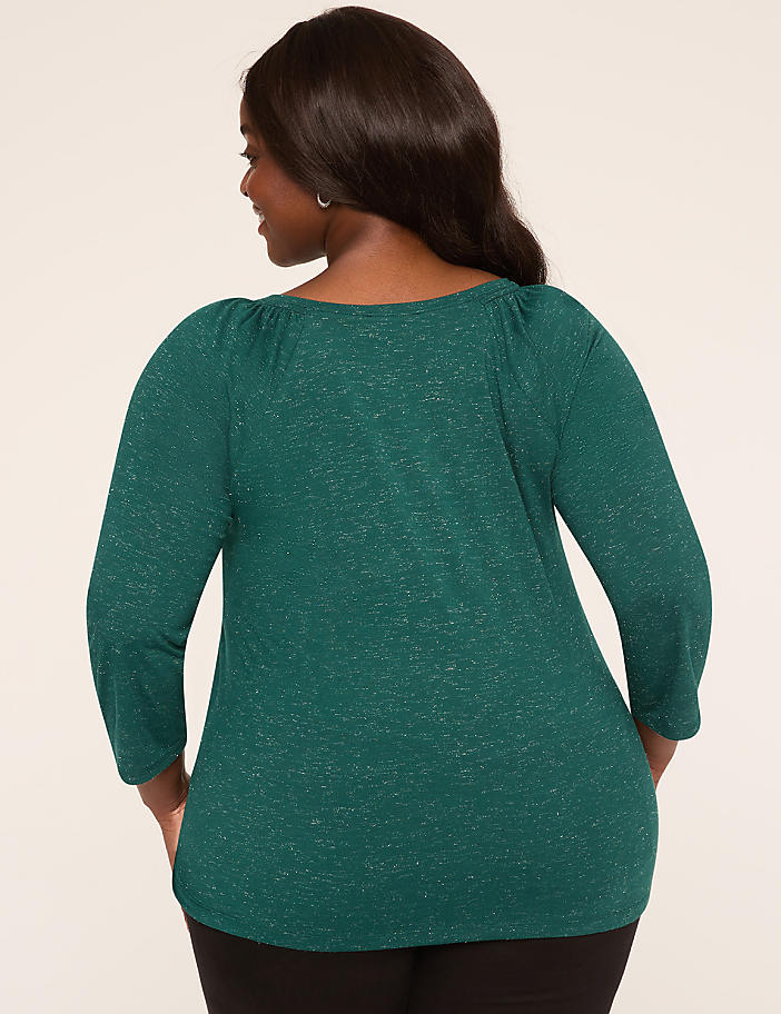 Sparkle Smocked-Shoulder Long-Sleeve Top