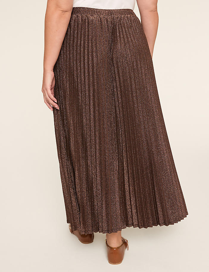 Pleated Metallic Knit Maxi Skirt