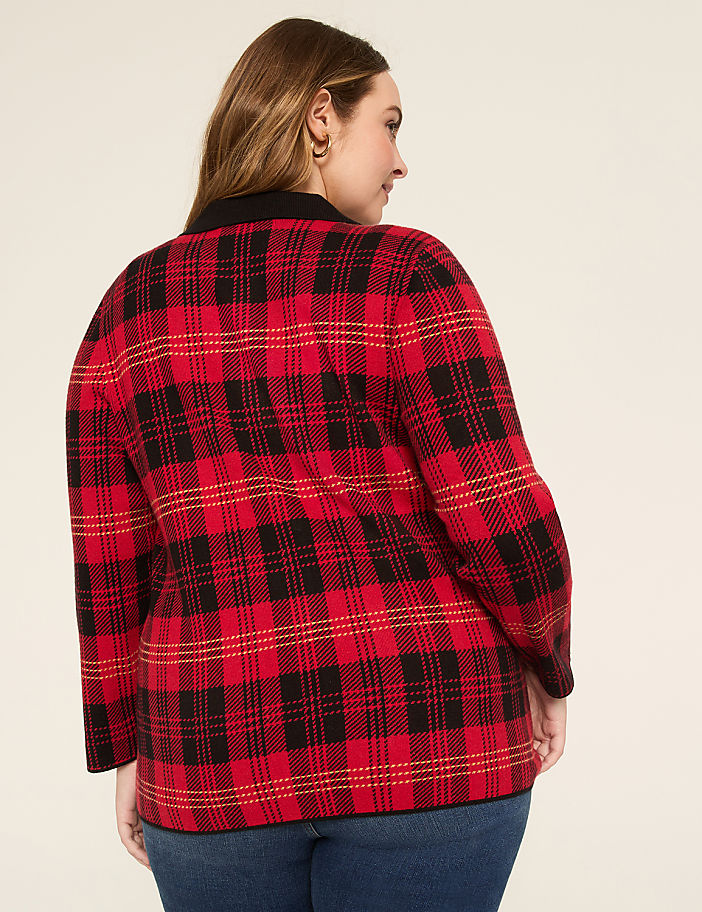 Collared Plaid Button-Front Cardigan