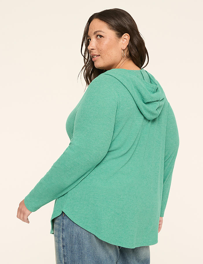 Notch-Neck Curved-Hem Hoodie Top