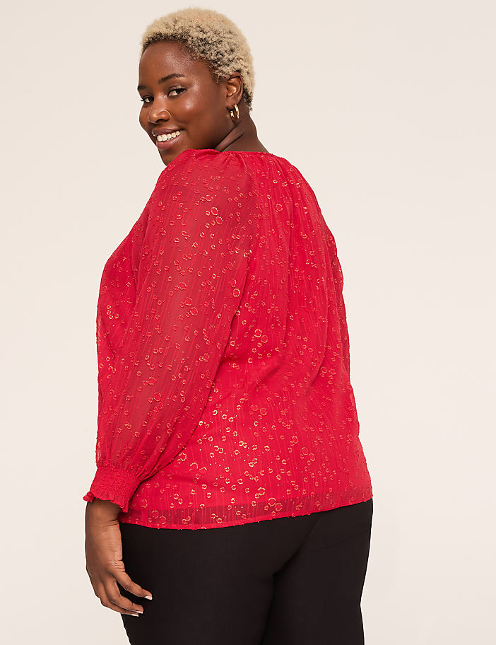 Swing Metallic Split-Neck Popover Blouse