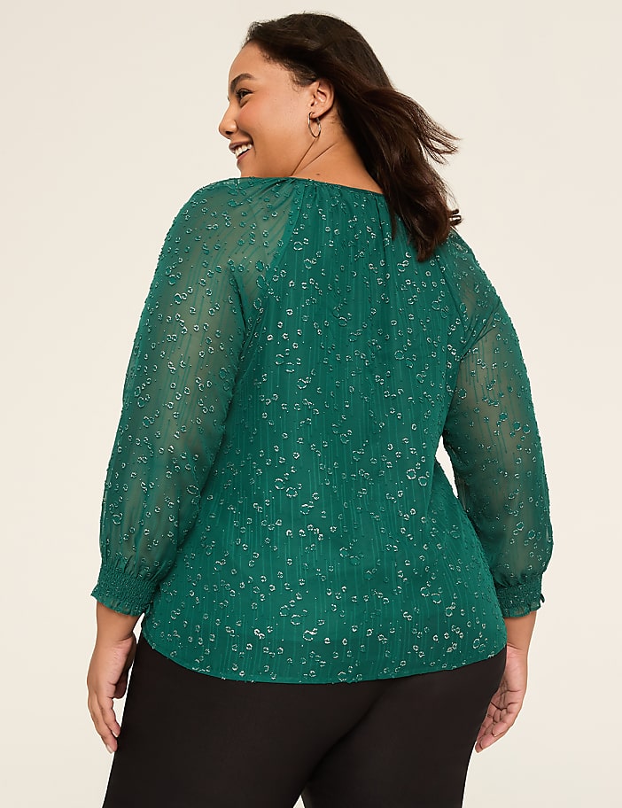 Swing Metallic Split-Neck Popover Blouse