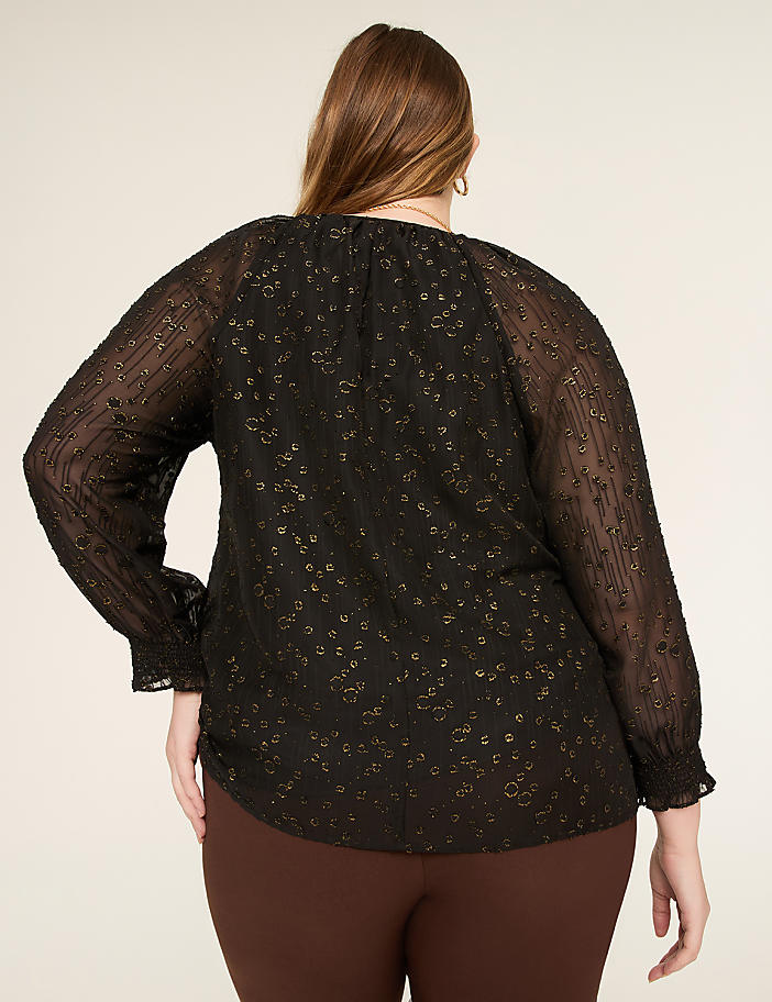 Swing Metallic Split-Neck Popover Blouse