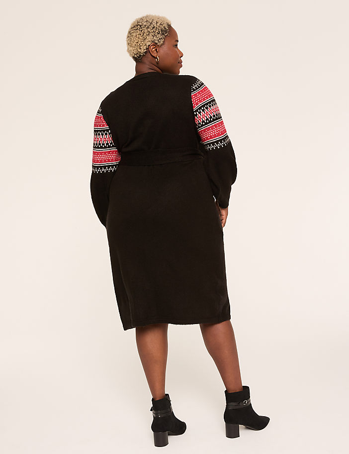 Fair Isle Faux-Wrap Sweater Midi Dress