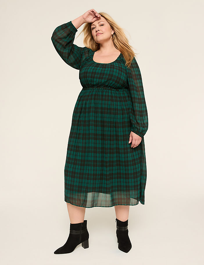 Long-Sleeve Scoop-Neck Midi Dress