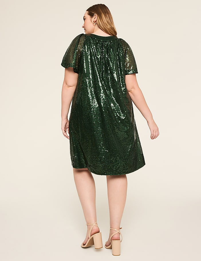 Swing Short-Sleeve Sequin Dress