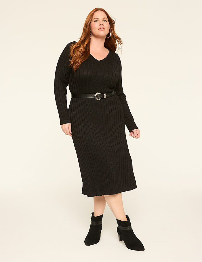Lurex Shimmer Rib Sweater Midi Dress