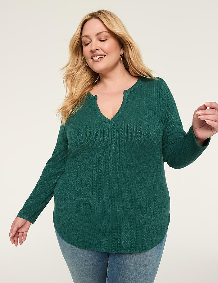 Long-Sleeve V-Notch Neck Tunic Tee