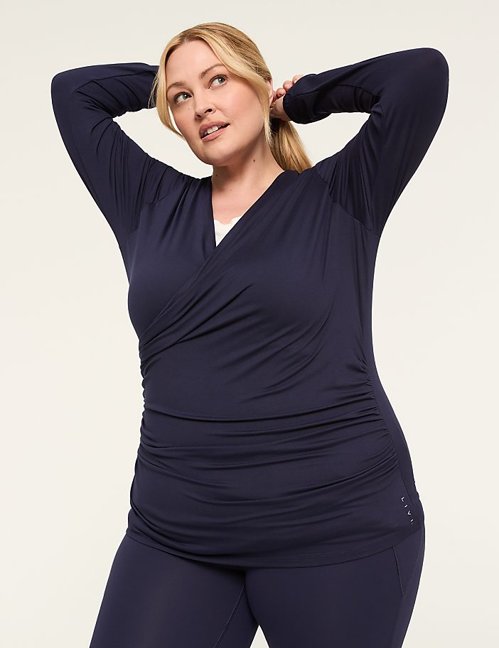 LIVI Soft Faux-Wrap Side-Ruched Top