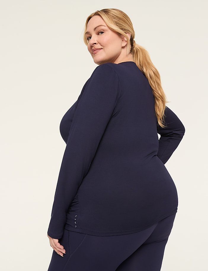 LIVI Soft Faux-Wrap Side-Ruched Top
