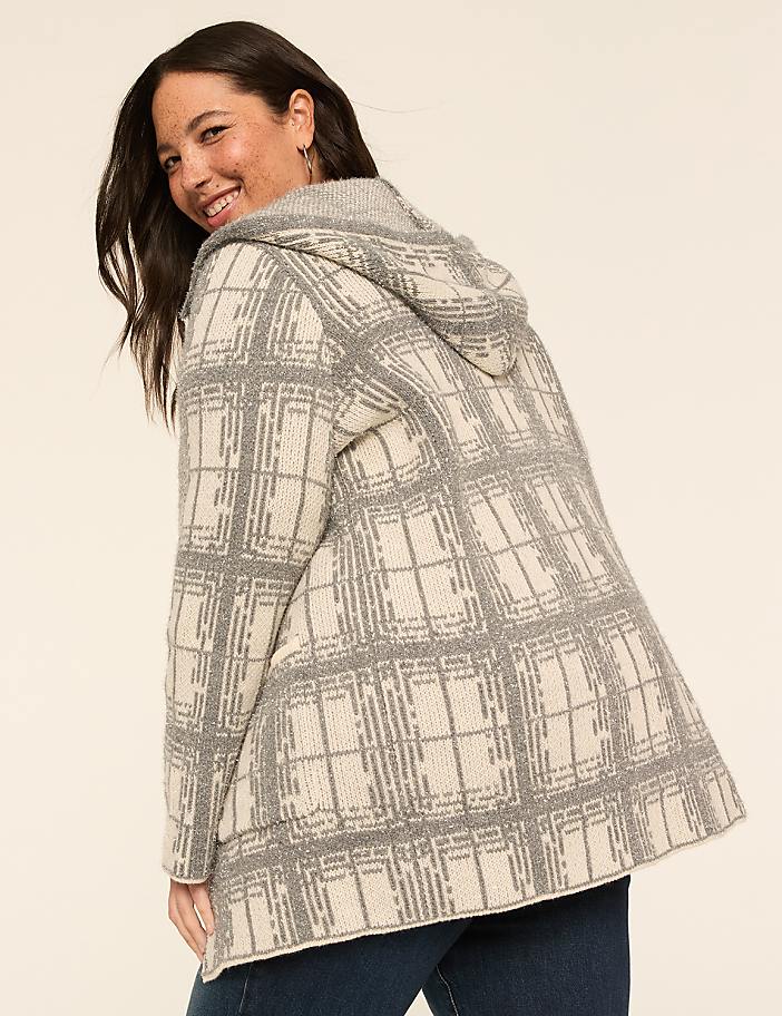 Plaid Open-Front Hoodie Cardigan