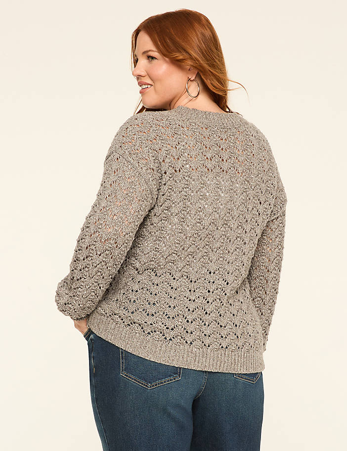 Relaxed Sequin V-Neck Stitch Pullover Sweater