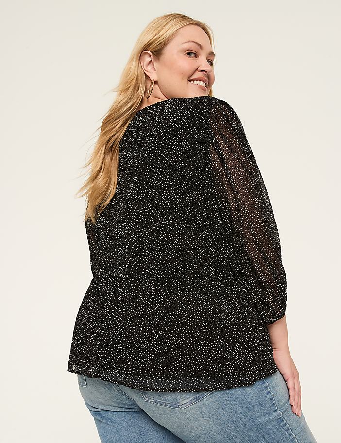 3/4-Sleeve Faux-Wrap Blouse