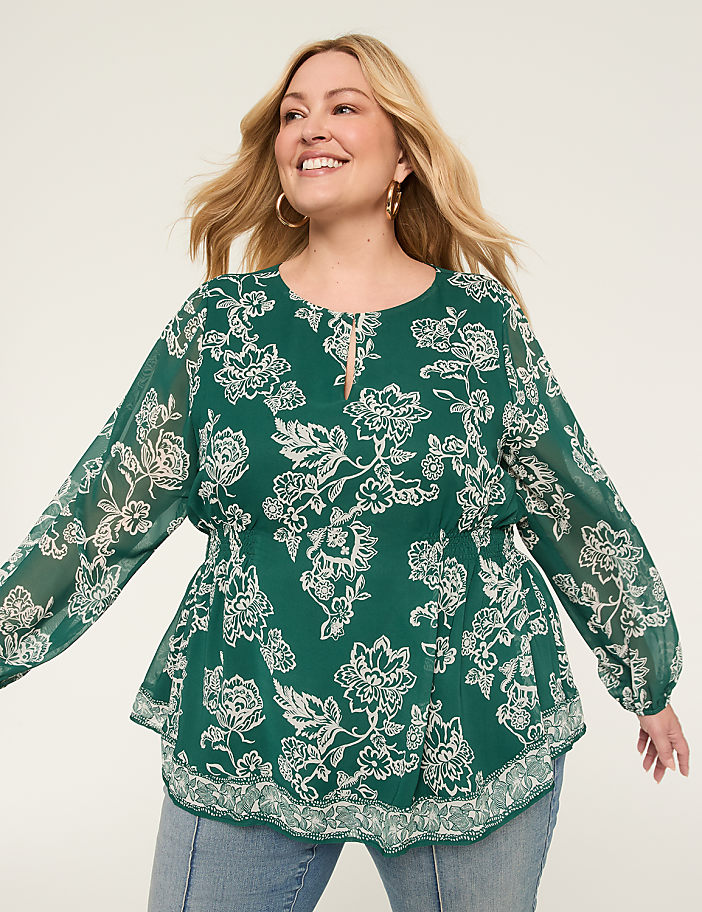 Relaxed Smocked-Side Popover Blouse