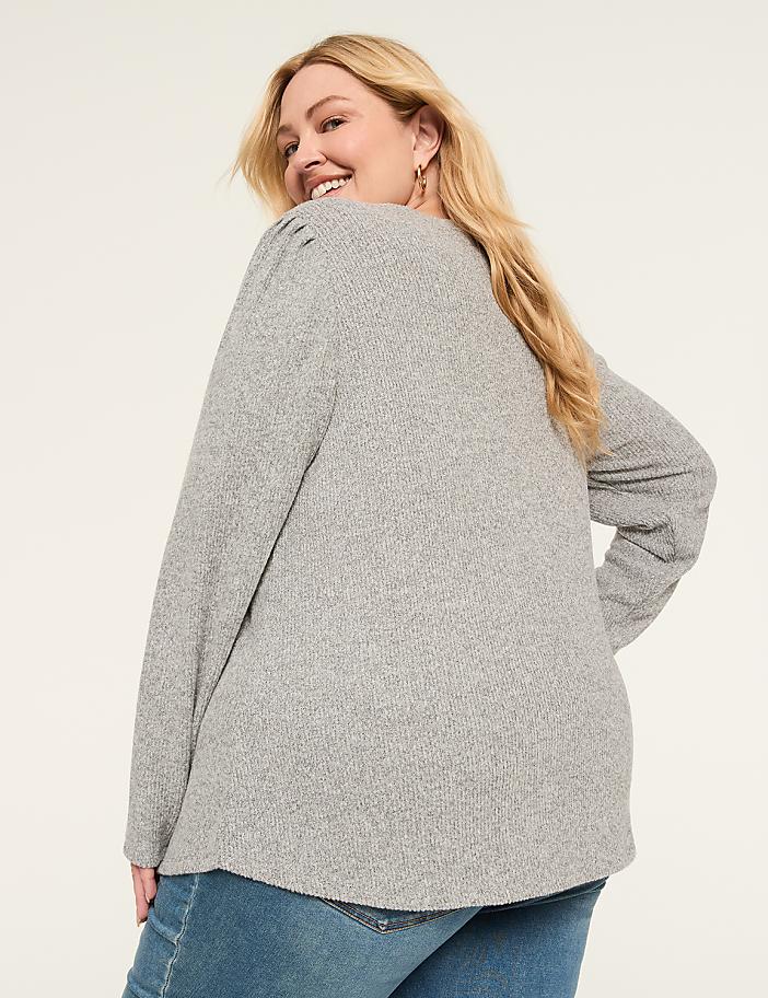 Lurex Pleat-Shoulder Cozy Rib Top