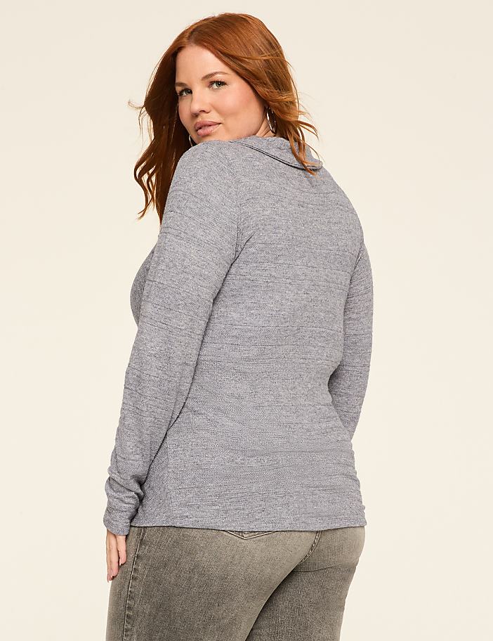 Long-Sleeve Faux-Wrap Textured Knit Top