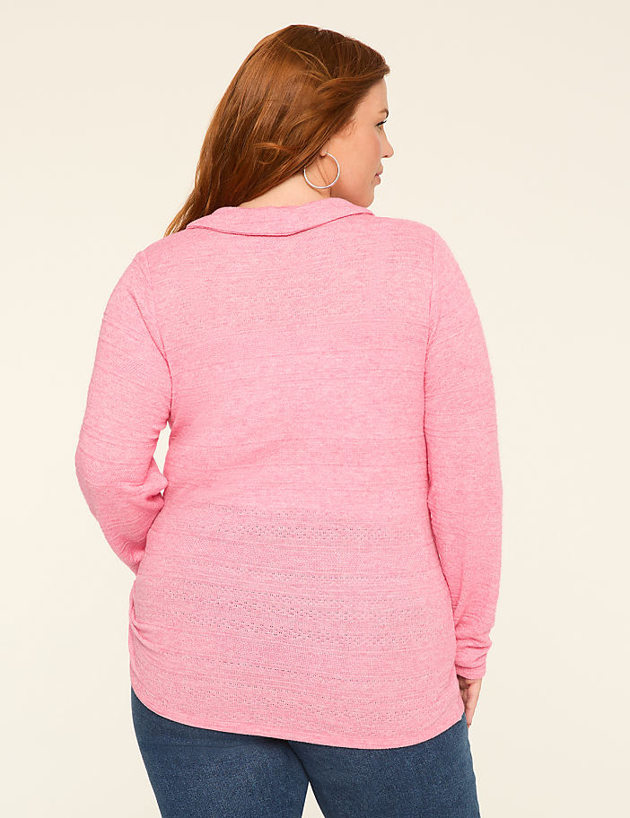 Long-Sleeve Faux-Wrap Textured Knit Top