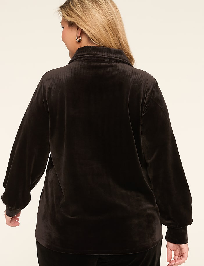 Ribbed Rhinestone-Button Polo Top