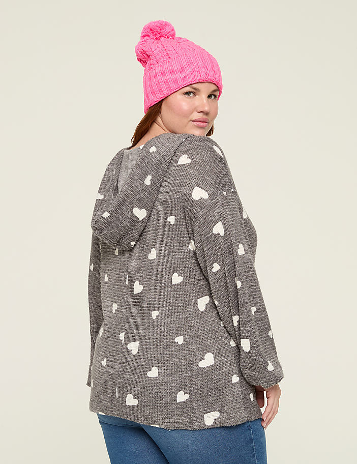 Waffle Knit V-Neck Hoodie