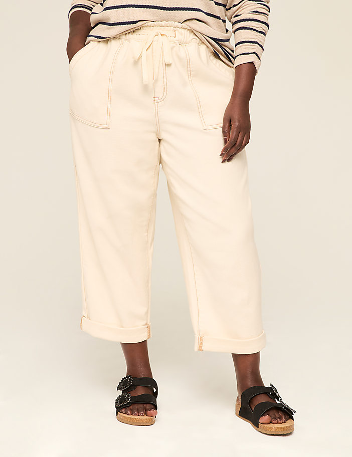 Cloud Knit Pull-On High-Rise Denim Capri