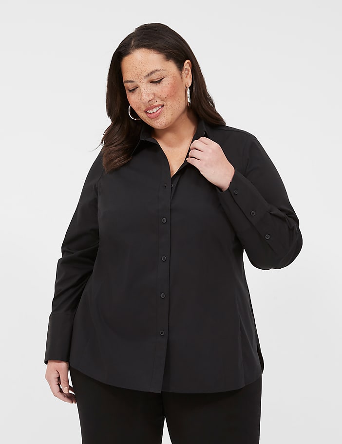 Button-Front No-Peek Girlfriend Shirt