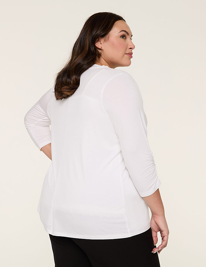 3/4 Ruched-Sleeve Open-Front Overpiece