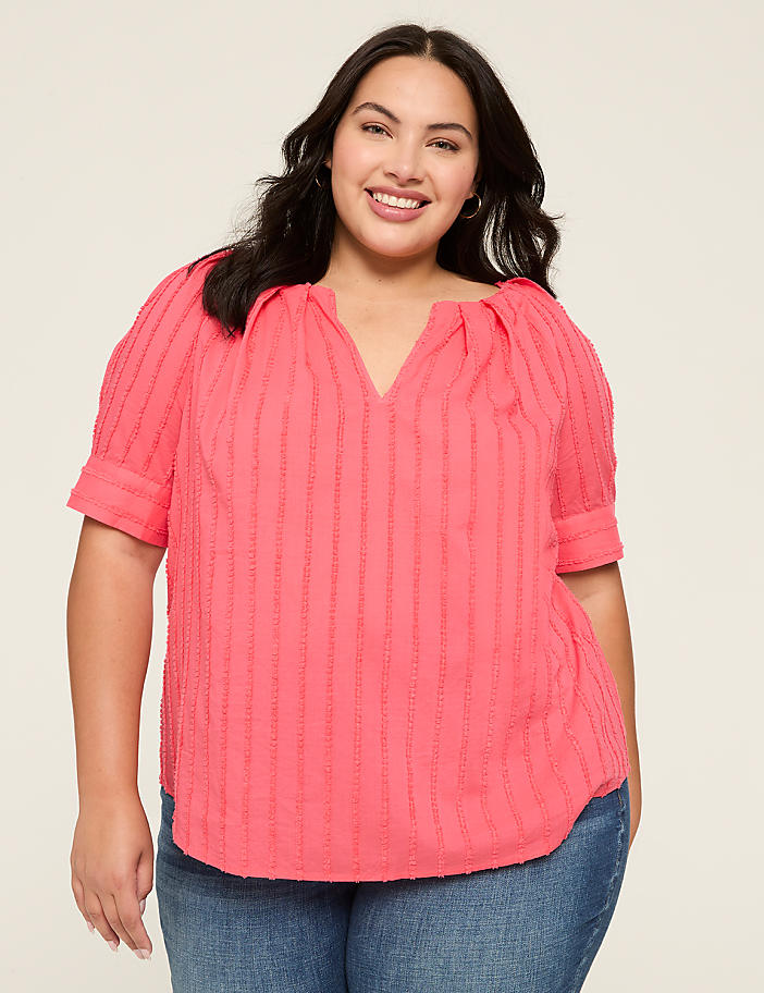 Perfect Sleeve Notch-Neck Popover Blouse