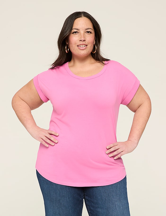 Roll-Sleeve Scoop-Neck Tee