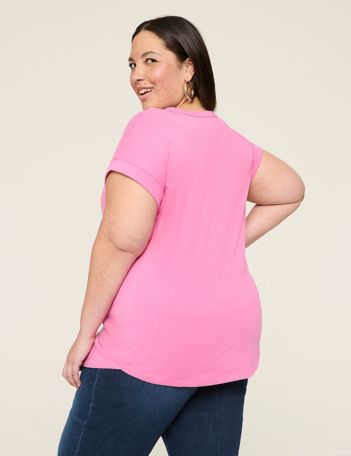 Roll-Sleeve Scoop-Neck Tee