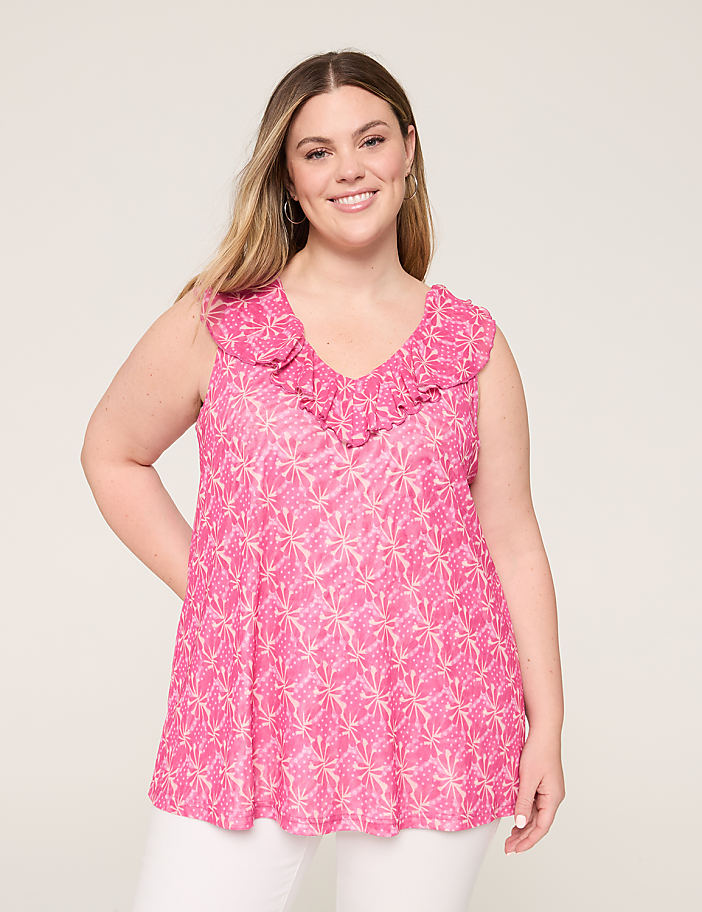 Sleeveless Ruffle V-Neck Mesh Top