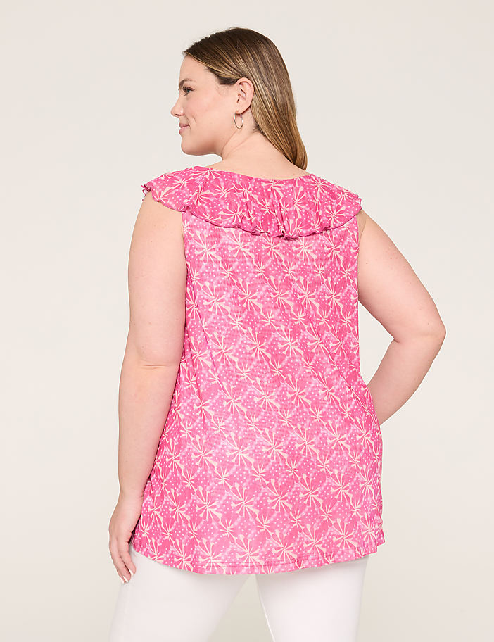 Sleeveless Ruffle V-Neck Mesh Top