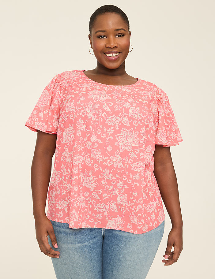 Flutter-Sleeve Smocked-Shoulder Top