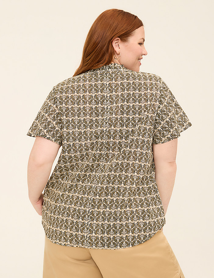 Short-Sleeve Collared Popover Blouse