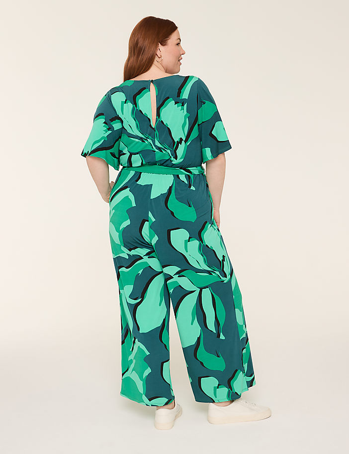 Flutter-Sleeve V-Neck Wide Leg Jersey Jumpsuit