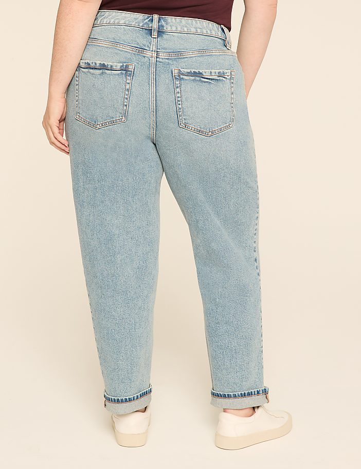 Boyfriend Fit Plaid-Detail Jean