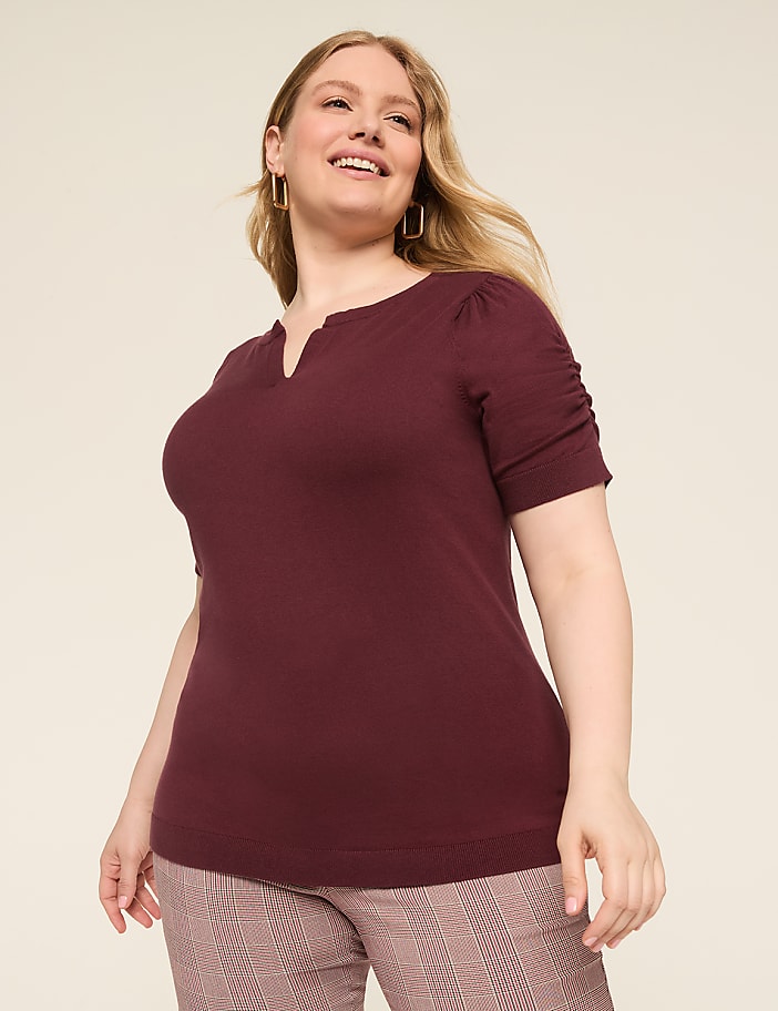 Puff-Sleeve V-Neck Sweater
