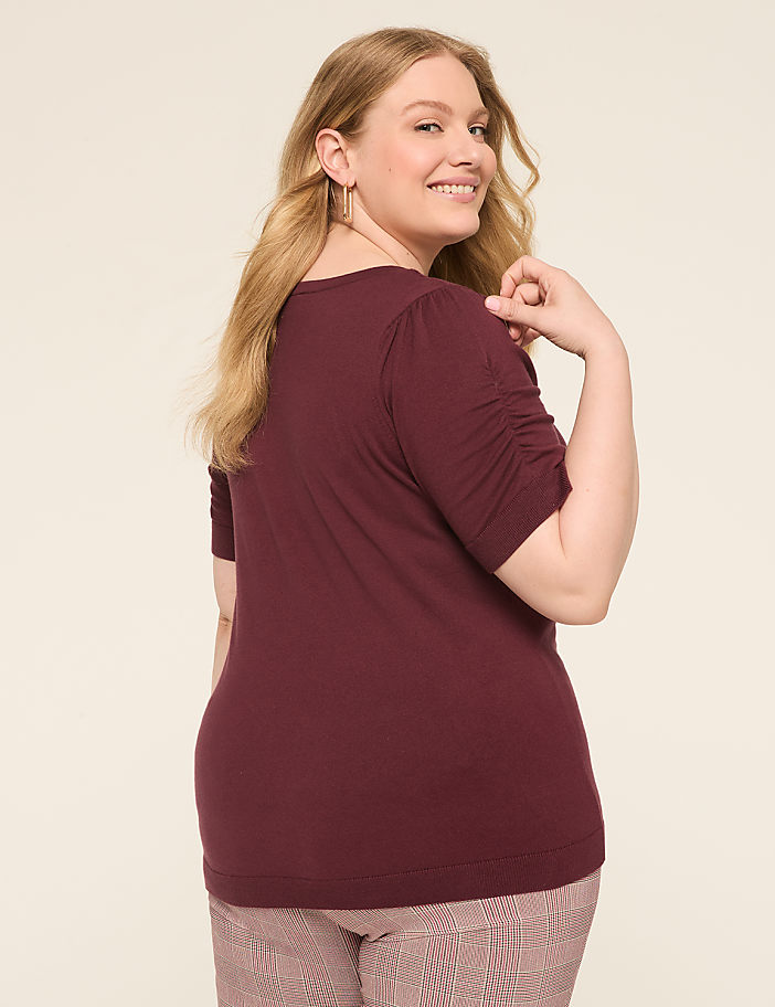 Puff-Sleeve V-Neck Sweater