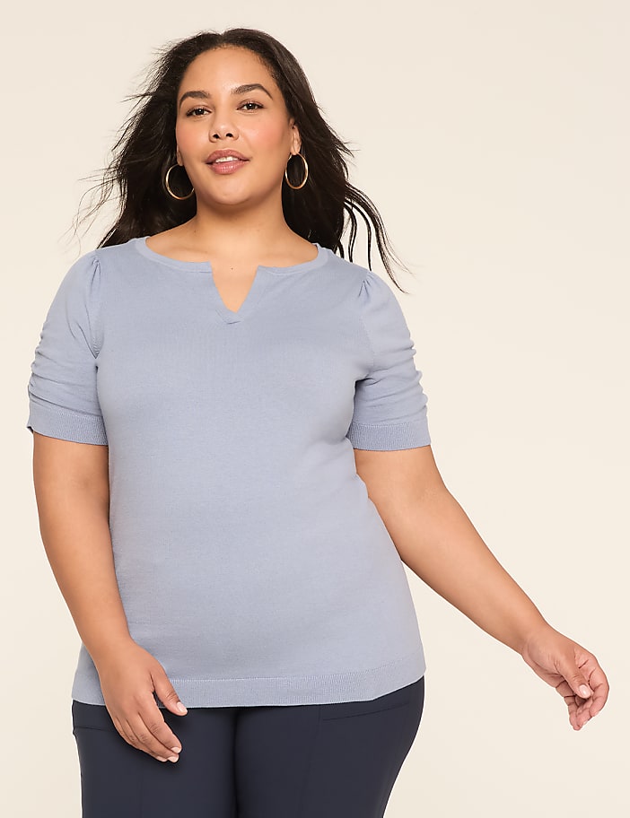 Puff-Sleeve V-Neck Sweater