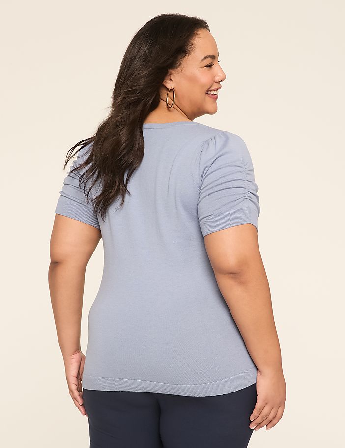 Puff-Sleeve V-Neck Sweater